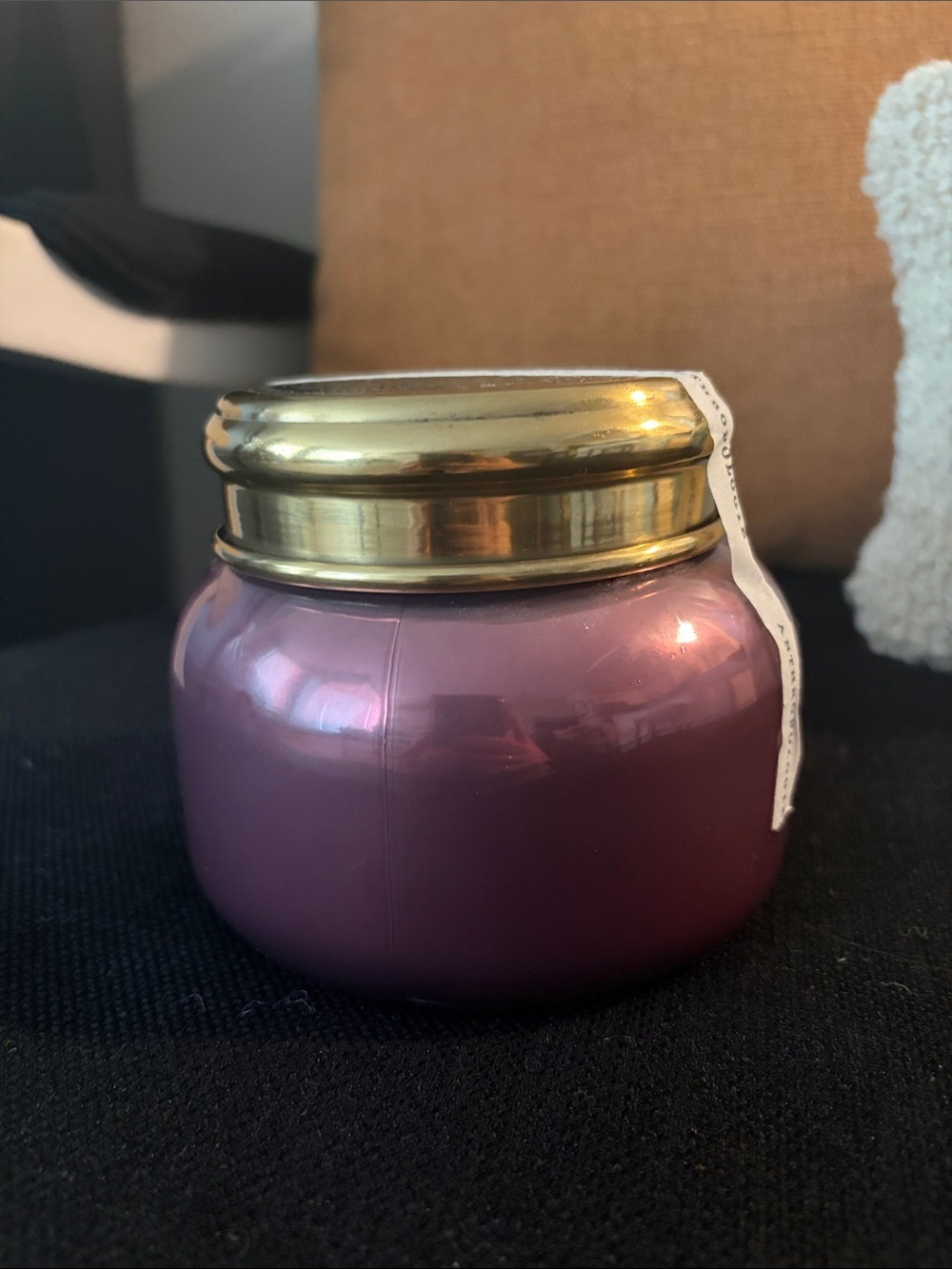 NWT Anthropologie Purple Glass Capri Blue 19oz Volcano Jar Candle with Brass Lid